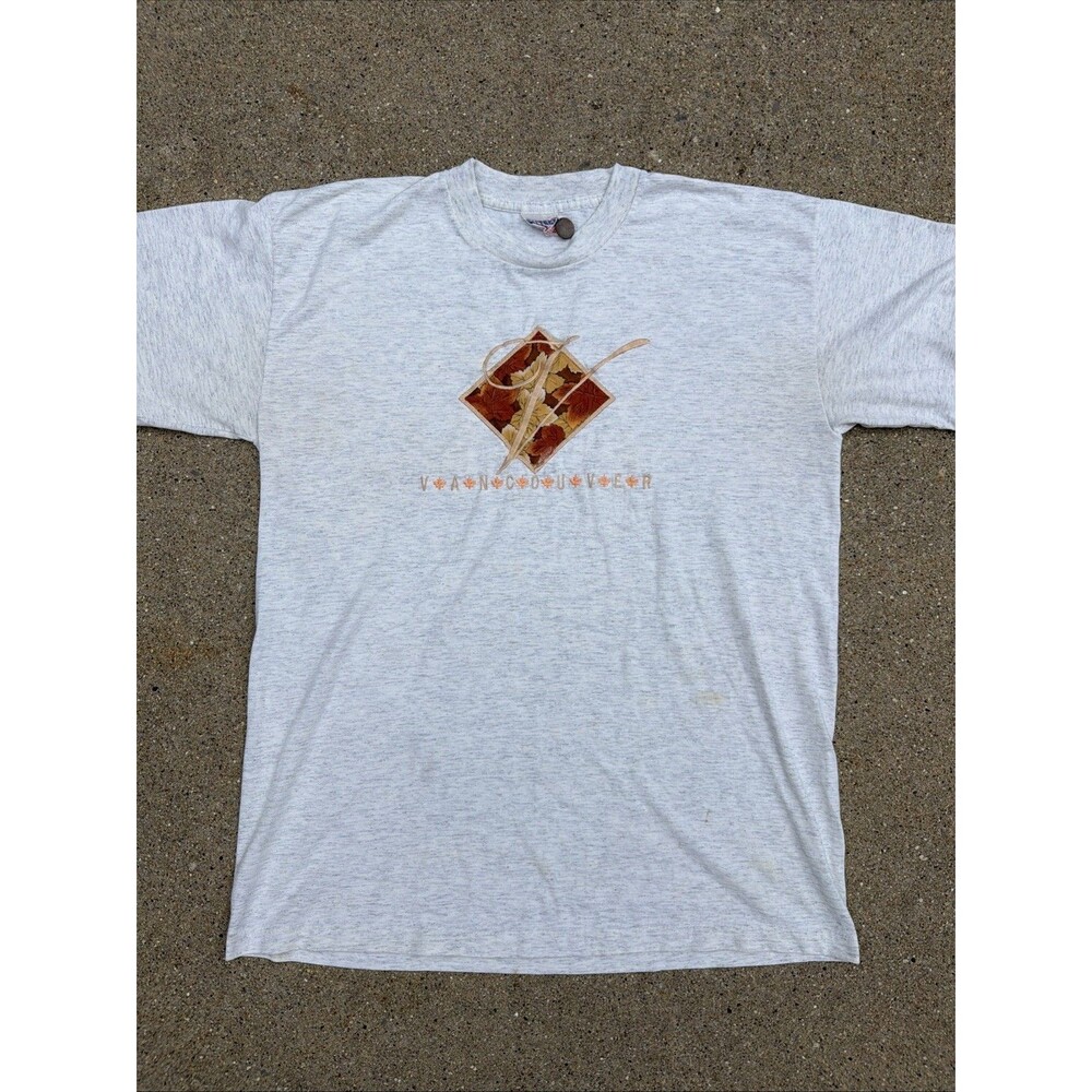 Vintage Cityscape Vancouver Canada Embroidered Single Stitch Gray Large Shirt